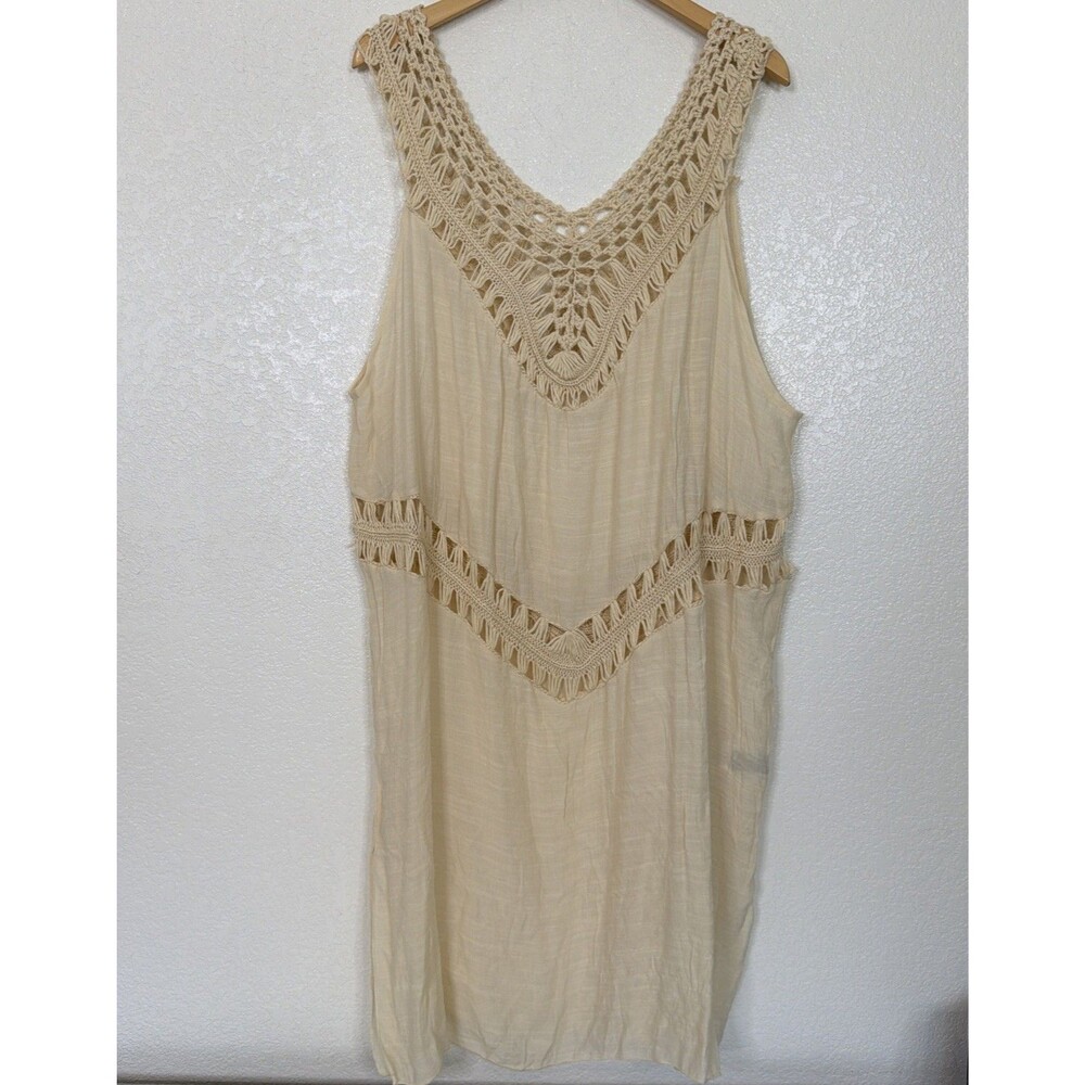 Shein Crochet Coastal Boho Summer Dress 3XL Beige Festival Beach Vacay Cover Up